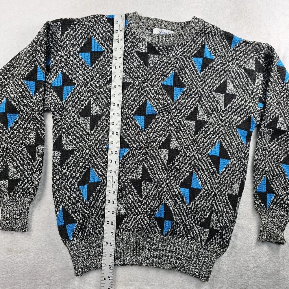 Vtg 80's Knit Jumper Sweater Mens L Abstract Bill Cosby 3D Swing Bowling Acrylic